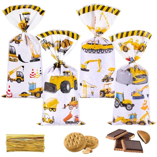50 Piezas Bolsas Chuches 27,5x12,5cm Tema Vehículo, Bolsas Cumpleaños Infantil, Bolsas de Regalo Bolsas Plastico Chuches Detalle Dulces Galletas Chocolates para Fiesta Baby Shower Niños (Vehículo)