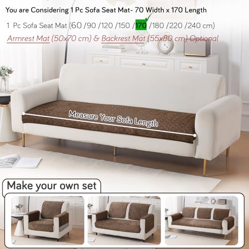 Image of HOKIPO Velvety Quilted Anti-Slip Sofa Cover Mats for L-Shape & 1 /2 / 3 Seater Sofa |DIY Sofa Cover Set, 'Softline Quilted Series' 70(W) x 170(L) cm | Chocolate Brown (AR-6317-BR)