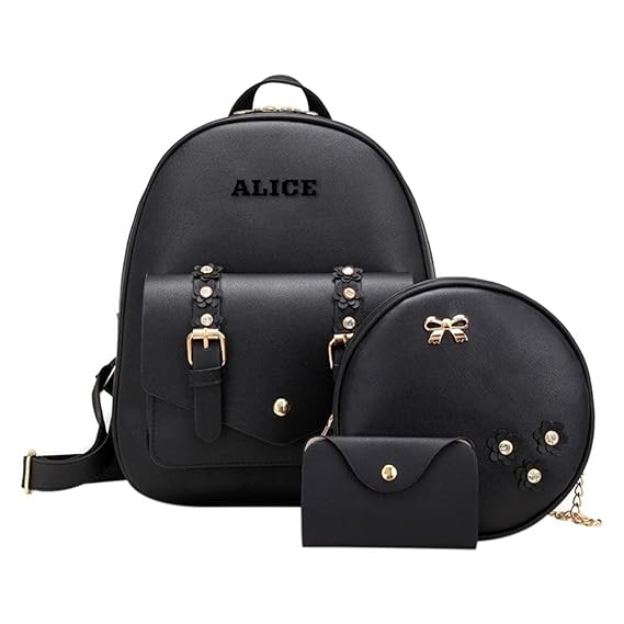 Alice Girls 3-PCS Fashion Cute Mini Leather Backpack sling & pouch set for Women//Rakhi gift for Sister