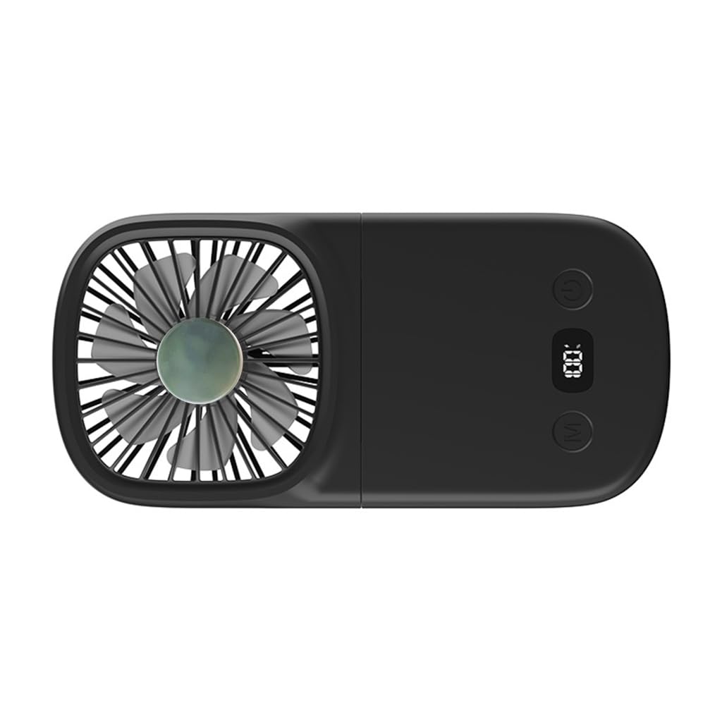 Ventilador de mano y escritorio portátil negro con diseño ultracompacto para verano