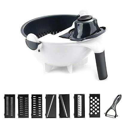 Vegetable Cutter, 9 in 1 Multifunction Magic Rotate Vegetable Cutter with Drain Basket Large Capacity Vegetables Chopper