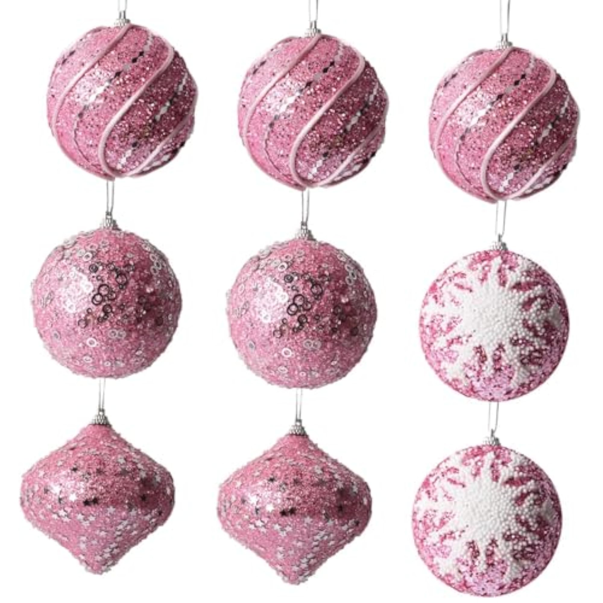 9 Pieces Christmas Tree Pink Ball Ornaments