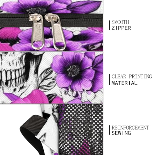 School Backpack for Boys Girls, Floral Skull Elementary School Bags Flowers Skull Lightweight Bookbag Laptop Backpack Casual Daypack Rucksack for Kids Teens3