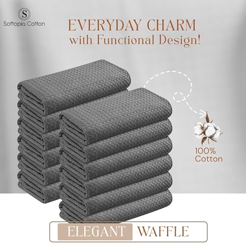 Image of Gray Kitchen Towels - Waffle Weave, 100% Cotton, Soft & Absorbent, Fast Dry, Durable, 16x26 Inches, Perfect for Dish Drying, Bar, Cleaning, and Everyday Use, Set of 12, Grey