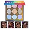 UCANBE Kaleidoscope Holographic Highlighter Makeup Palette Kit, 9 Color Polarized Shimmer Illuminating Glow Highlighting Bronzers Powder Set, Laser Outer Packaging with Mirror Cosmetics