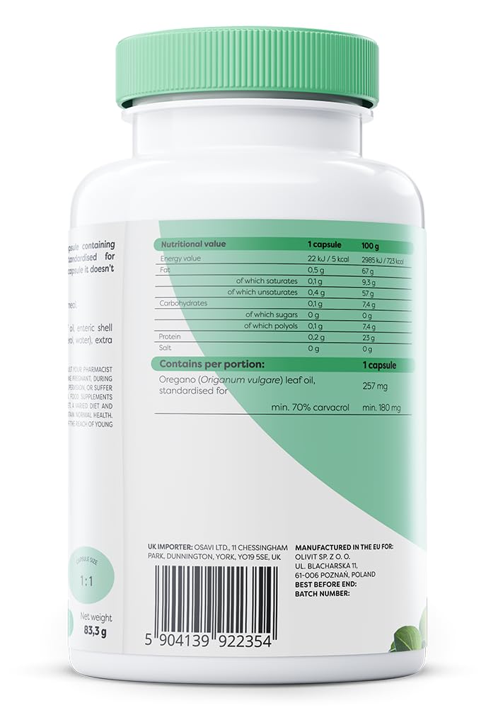 Osavi Oregano Oil Carvacrol, 180mg - 120 enteric caps