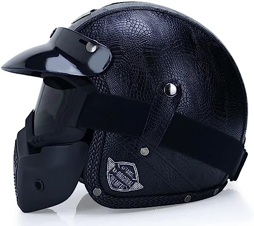 Casco Vintage Scooter In Pelle - Stile Retro 3/4 Con Visiera, Certificato DOT/ECE