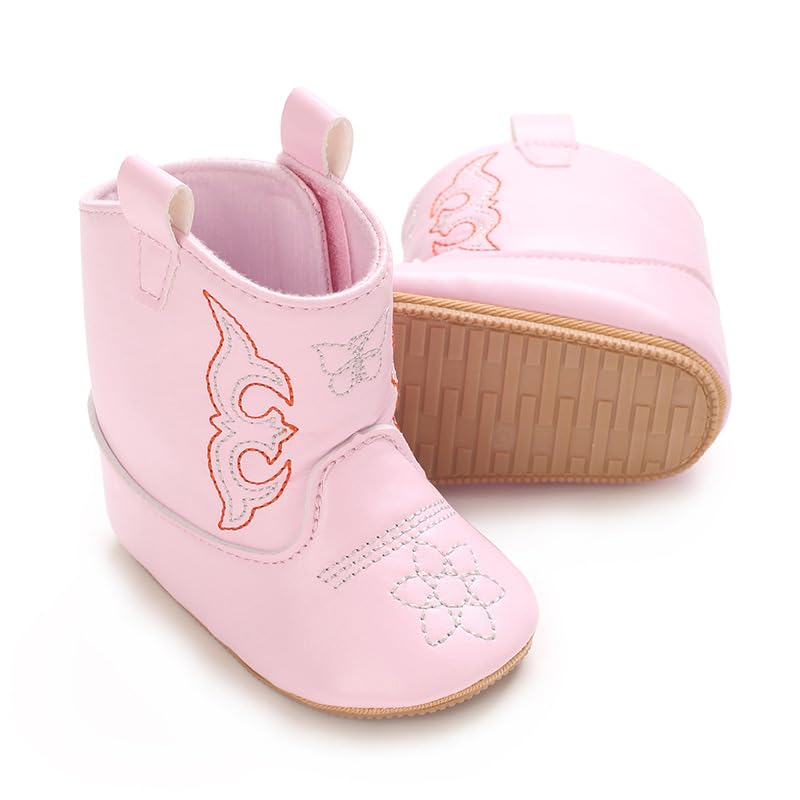 Baby Boys Girls Western Cowboy Embroidery Leather Boots Infant Moccasins High Top Booties Toddler Soft Sole Non-Slip First Walker Crib Shoes2
