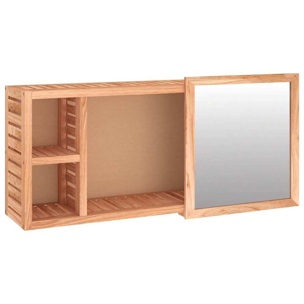 SYDE Armario con Espejo Madera Maciza Nogal 80x17x34 cm | 3 Compartimentos, Montaje en Pared, Espejo Deslizante, para Baño y Dormitorio