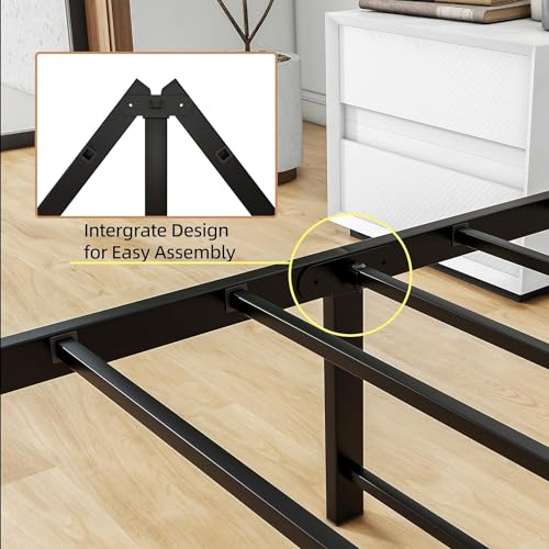 DUMEE Farmhouse Queen Metal Bed Frame with Headboard, Footboard, and Under-Bed Storage - Textured Black, No Box Spring Required