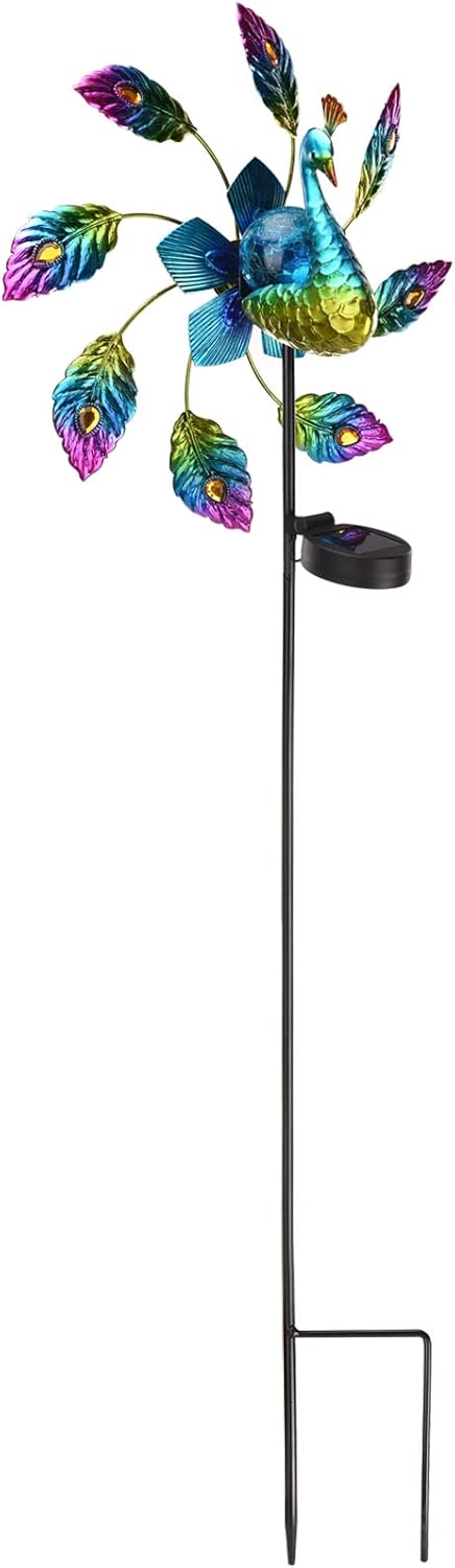 MINGZHE Solar Peacock Windmill Light,Windmills Solar Powered Colorful LED Windmill Metal Wind Sculpture Yard Art Decor for Patio(#1)