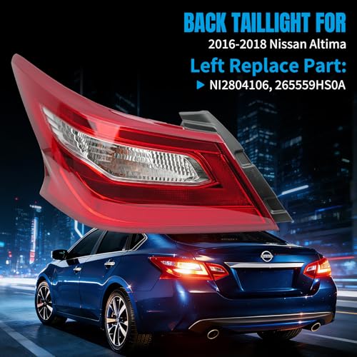 Image of Driver Side Tail Lights Assembly Fits Nissan Altima Taillight 2016 2017 2018, Left Rear Brake Lamp Lens Taillights with Bulb and Harness - Factory Style
