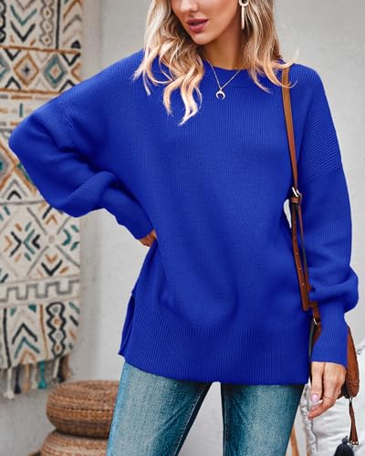 Image of Imily Bela Womens Oversized Tunic Sweaters Fall Slouchy Long Sleeve Ribbed Knit Side Slit Pullover Jumper