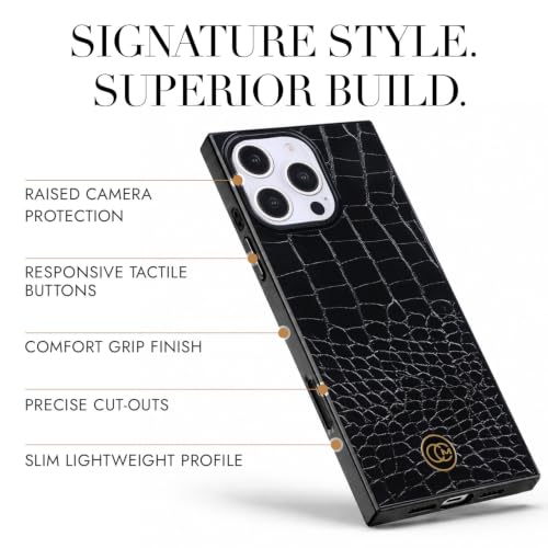Image of COCOMII Rectangle for iPhone 16 Pro Max Case, Black Crocodile Leather