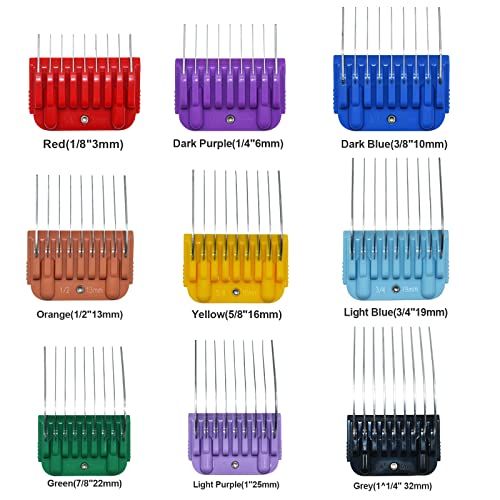 Professional Animal Stainless Steel Attachment 9 Color Guide Comb Set,Compatible With Andis, Oster A5, Wahl Km Series Clipper Detachable Blade Pet, Dog, Cat, And Horse Clippers #TOP1