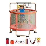 Trampolino Trampolino Elastico Bambino in Acciaio, 150cm - Set Ginnico Indoor con Rete di Sicurezza, Altalena, Canestro - Gioco per Bambini 3-8 Anni, Max Carico 200kg