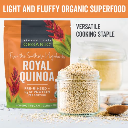 Image of Viva Naturals Organic Quinoa Pre-Washed Whole Grain, Plant Protein, USDA Organic, Gluten-Free, Non-GMO, Vegan, Kosher Rice and Pasta Substitute, 24 Ounce (Pack of 12)