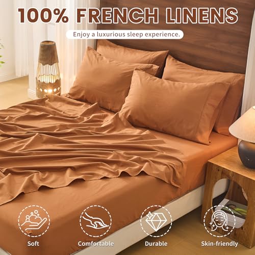 Image of Bedlifes 100% French Linen King Bed Sheet Set - 16 inch Deep Pocket, 4-Piece | Soft & Durable, Breathable & Cooling, Pure Flax Linen, OEKO-TEX Certified, Moisture-Wicking, Easy Care, Machine Washable