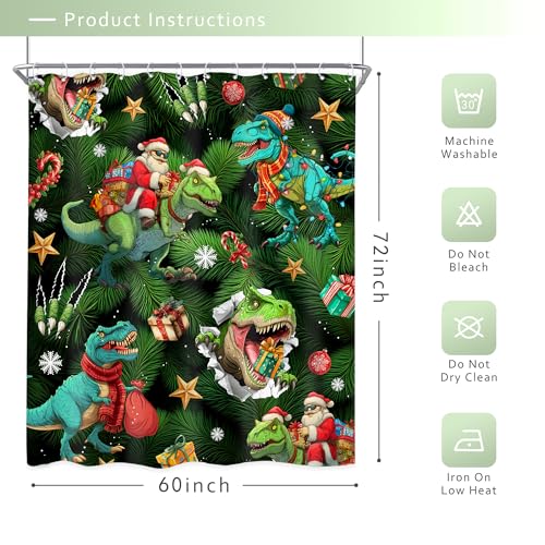 Image of Merry Christmas Kids Dinosaur Santa Claus Bathroom Shower Curtain Set