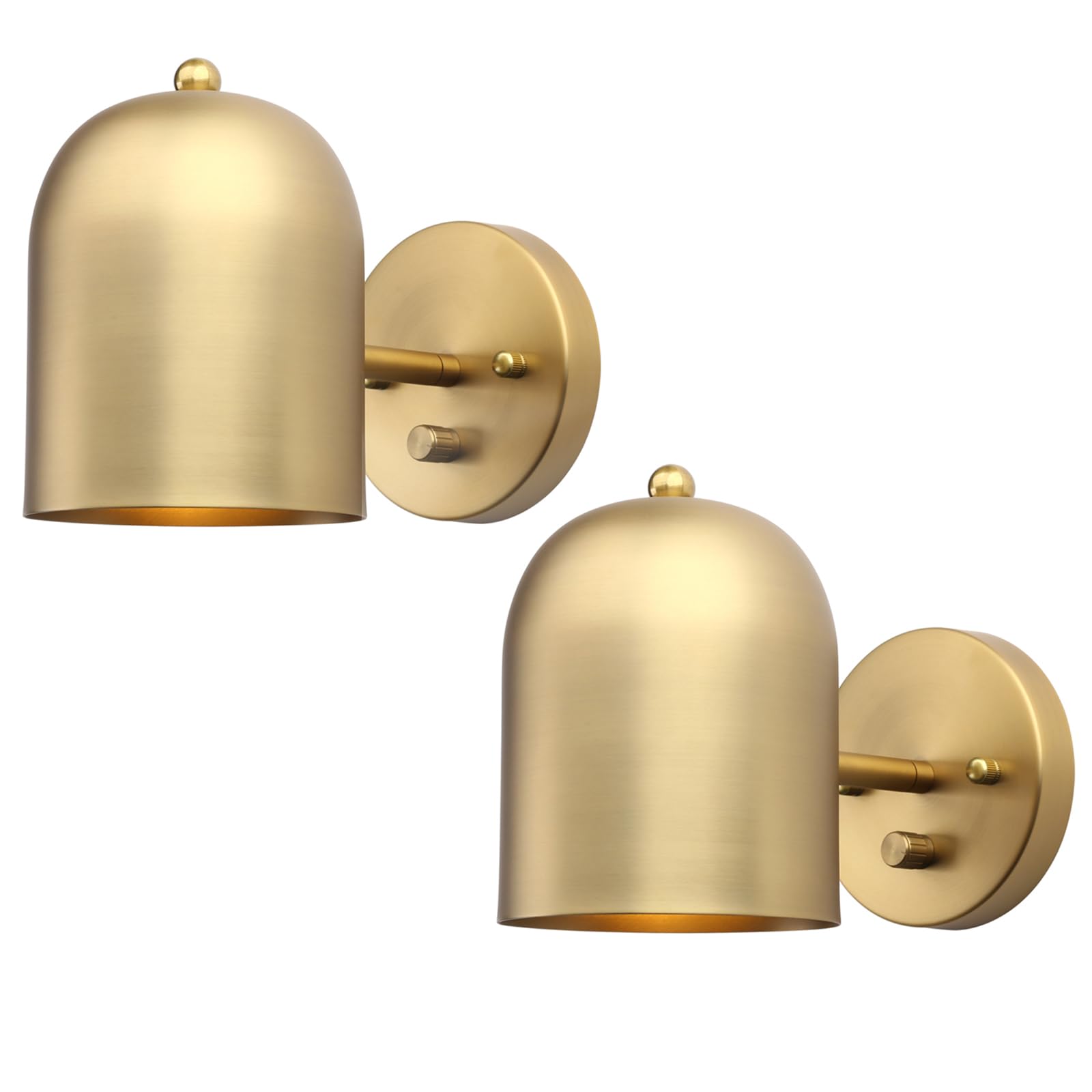 Pathson Set of 2 Hardwired Wall Sconce Dimmer Switch, Brass Finish Wall Light Lamp Adjustable Light Angle Wall Vanity Lighting, E26 Base Reading Lighting Decor for Bedroom Hallway Living Room