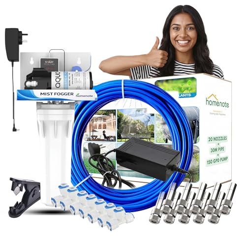Image of Homenote Automatic Mist Maker Fogger for Home & Poultry Farm with 150 GPD Pump, 20 Nozzles & 30 m Pipe | Fogger kit for Dairy Farm | Ideal for Outdoor Cooling & Humidification Use (Blue)