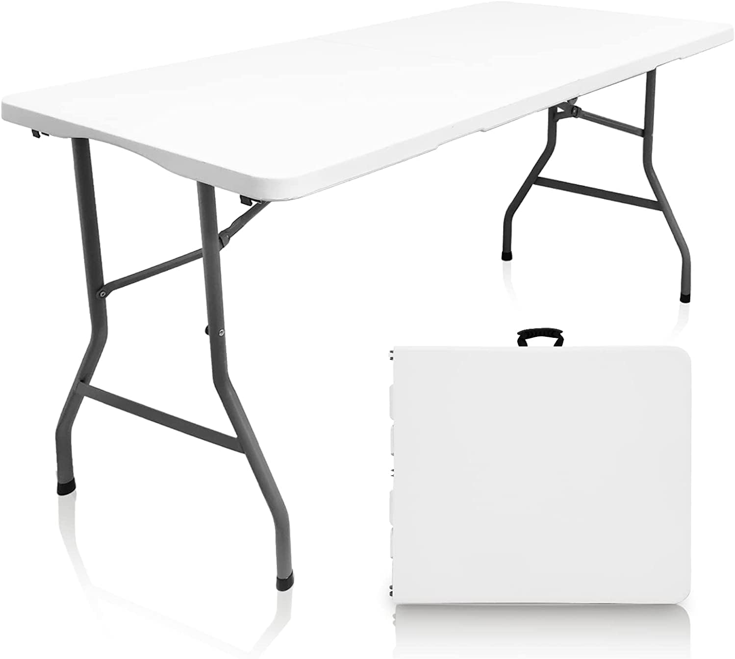 Folding in Half Table 5ft, Indoor Outdoor Heavy Duty Portable Folding Plastic Table (5FT)