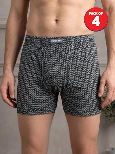 Image of Lux Cozi Men's 100% Cotton Printed Inner Elastic Long Trunk | Printed Long Trunk for Men | Color and Print May Vary | Long Trunk for Men Pack of 4