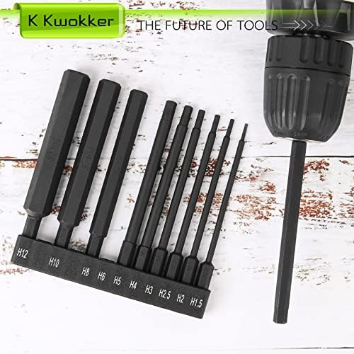 K Kwokker 20PCS Hex Head Allen Wrench Drill Bits, 100mm Long Hex Wrench Magnetic Screwdrivers Allen Key Bit Set for Assembling IKEA Furniture (10pc Metric & 10pc SAE