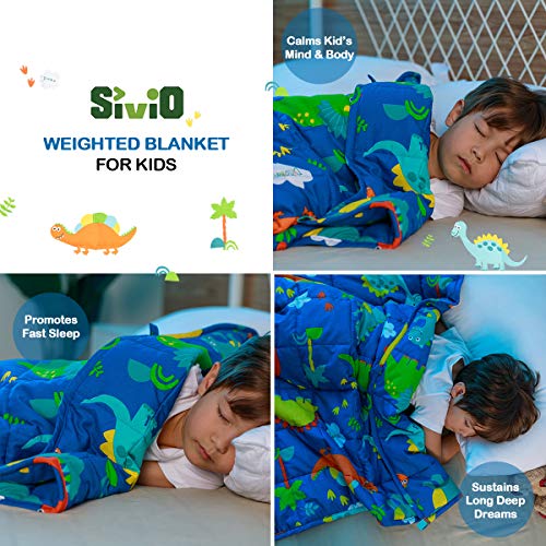 Sivio Weighted Blanket Kids, 5Lbs Dinosaur Cotton Heavy Blanket For Children Deep Sleep Boys Gift, Breathable All Season Throw 36 X 48 Inches, Blue #TOP2