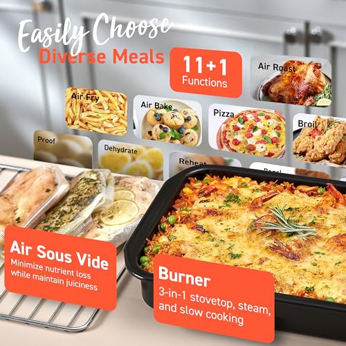 COSORI-11-in-1-Ceramic-Air-Fryer-Toaster-Oven-Combo-Flat-Sealed-Heating-Elements-for-Easy-Cleanup-Innovative-Burner-Function-5-Accessories-Recipes-26QT-Silver-Stainless-Steel