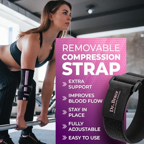 DR. BRACE® Elite Elbow Compression Sleeve with Gel Pad for Golfer's and Tennis Elbow Relief (Black-Pink, Large)