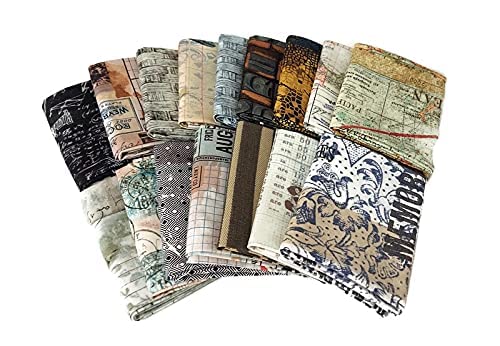 10 Fat Quarters - Tim Holtz Eclectic Elements & Abandoned Assorted Free Spirit Maps Rulers Numbers Charts Classic Quality Quilters Cotton Fabrics Fat Quarter Bundles Pre-Cuts M222.17 #TOP3