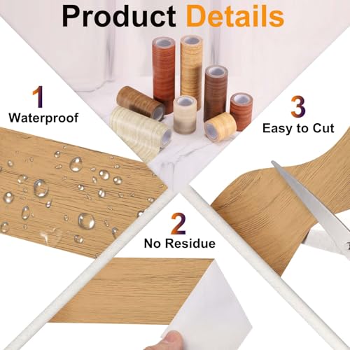 Image of PATIKIL Wood Grain Tape 12 inch x 32 ft, Self-Adhesive Wood Texture Repair Tape Realistic Wooden Effect Patch for Furniture Cabinets Floor Walls, Yellow Teak