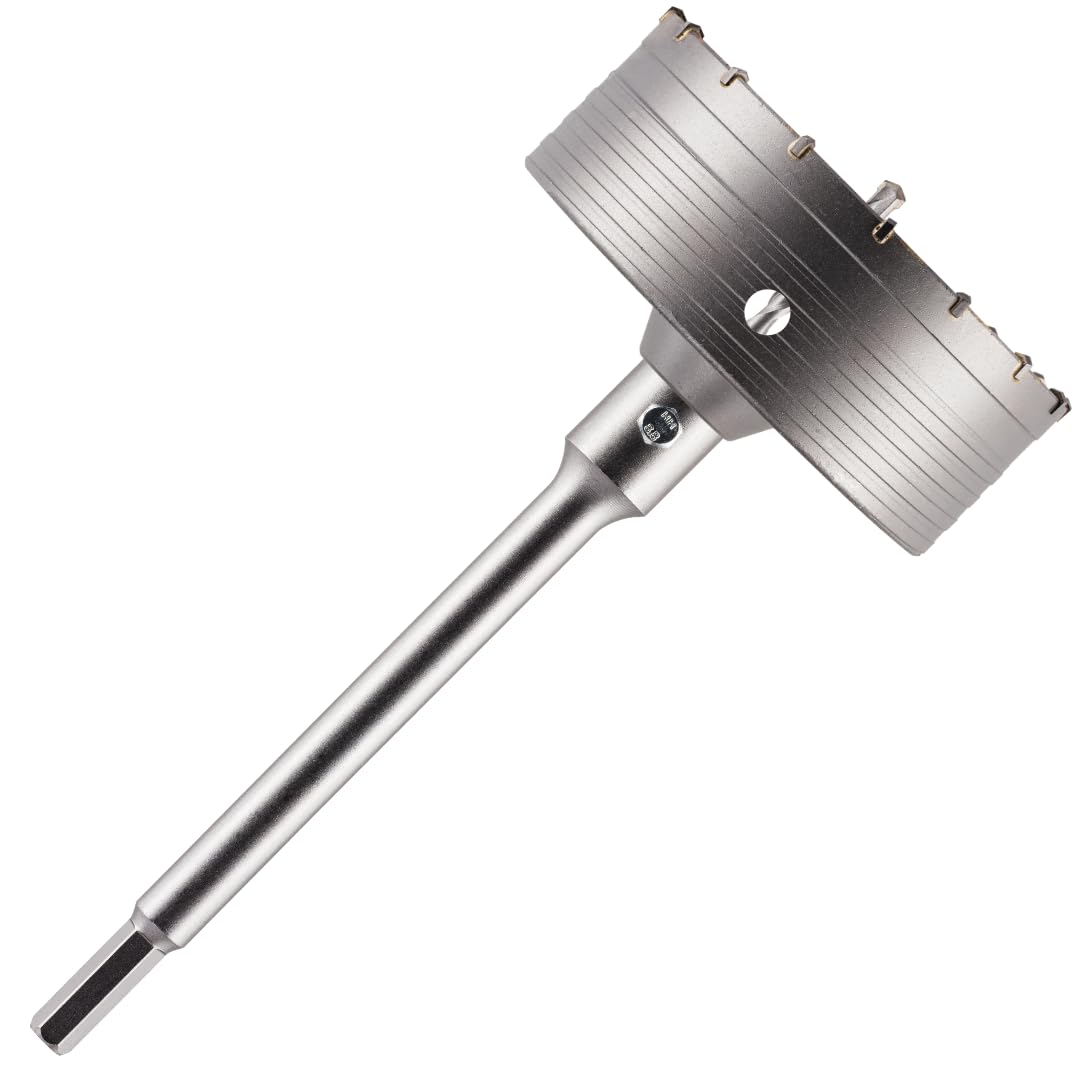 150mm TCT Core Drill Bit + HEX Shank Adapter + Tungsten Carbide Tipped Pilot Drill For Masonry, Brick, Aerated Block Etc. Concrete Hole Saw Wall Drill Bit Set With 240mm Long HEX Shank Extension Bar