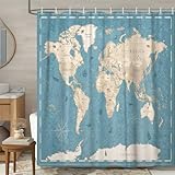World Map Shower Curtain, Map of The World with National Educational Fabric Shower Curtains Set for Bathroom, Geography Educational Fabric Bathroom Shower Curtain with Hooks, Kids Bathroom70X70IN