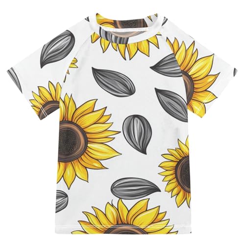 Boys Short Sleeve T-Shirts Sunflower Seeds Flower Rashguard Kids Swim Shirts Sun UPF 50+