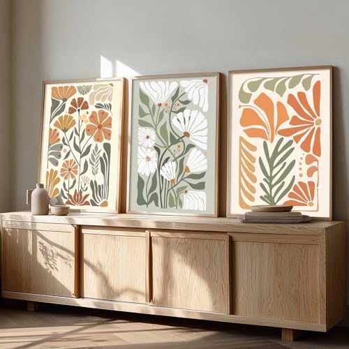 Image of kotart Home Decor Boho Painting Decorative Wall Art poster With Frame For Living Room Bed Room Hotel Wall Decor Digital Reprint Set of 3 (19X25 inch)