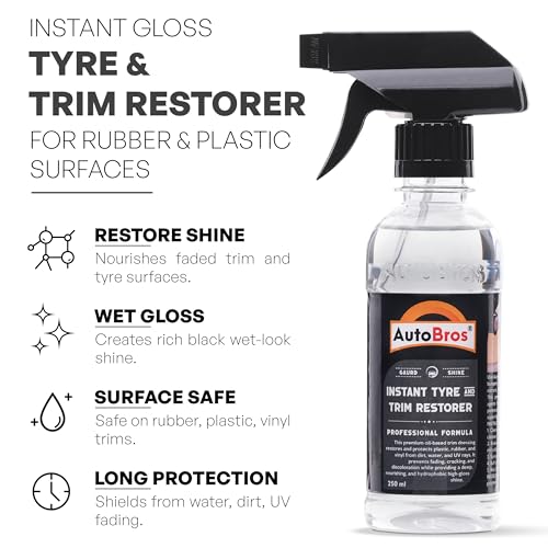 Image of AutoBros Instant Tyre & Trim Shine Restorer (250ml) with Applicator Pad | Extreme Black Shine & Hydrophobic Coating | Long-Lasting Protection for Tyres | Non-Greasy Tyre Polish for Car