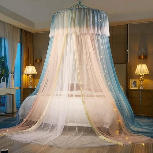 HUOQOU Baldaquin de lit Princesse pour Filles Rideau de baldaquin Double Couche Voile Transparent Dôme Rideau de lit en Dentelle Ronde Moustiquaire deTente...