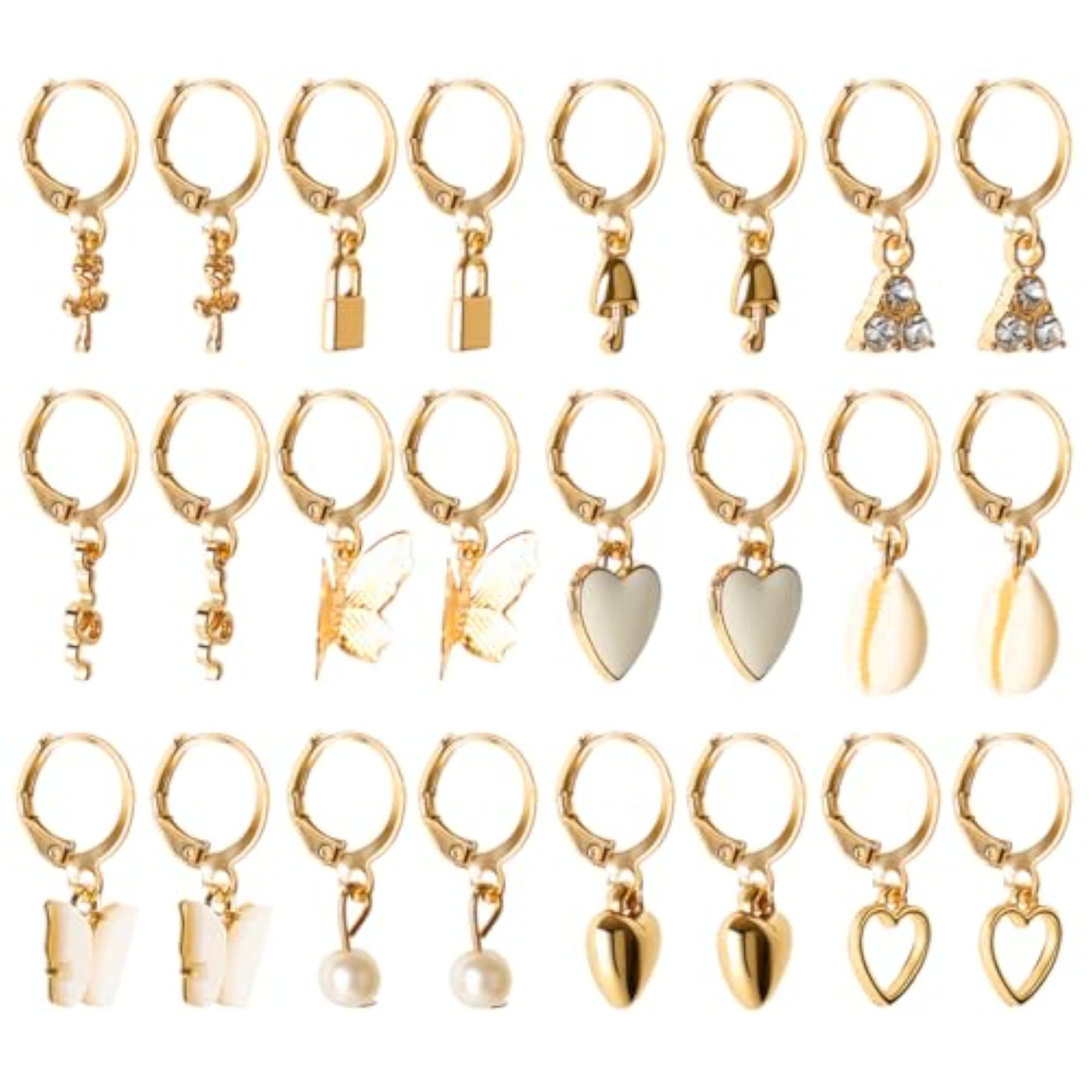 12 Set Multi-Style Lightweight Huggie Earrings Set for Women