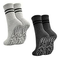 DECOVICI Yoga Stoppersocken Damen, ABS Rutschfeste Pilates Socken Grip Antirutschsocken mit Noppen, Sport Griffsocken für Fitness, Zuhause, Workout 2 Paar(04 Dunkelgrau + Hellgrau, L)