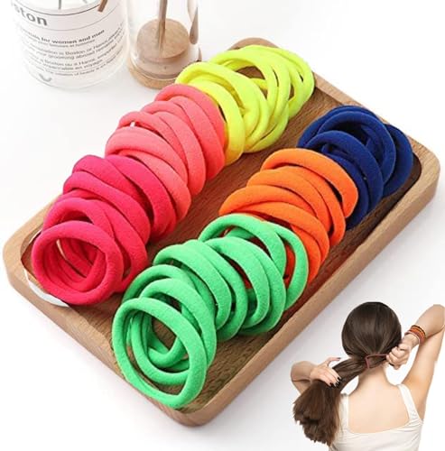 Image of BIRDWARE Black Hair Ties for Women Girls, Seamless Thick Black Hair Band, Multi color Elastic Hair Ties No Damage Ponytail Holder (30Pc Multi colour Ring)