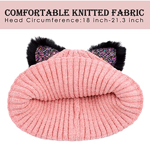 Actlati Kids Winter Knitted Beanie Hat Pompom Cat Ears Ski Hat Pink For Boy Girl(Ages 7-12) #TOP7