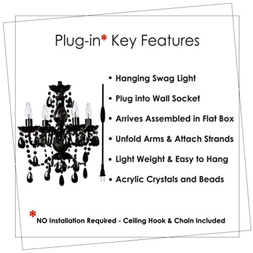 Image of The Original Gypsy 4-Light Plug-in Crystal Swag Chandelier, Black