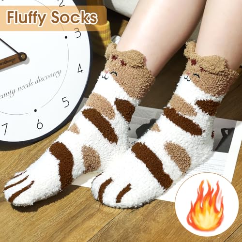 Image of iCamter 5 Pairs Womens Fluffy Fuzzy Socks Cute Warm Winter Slipper Cozy Socks for Women