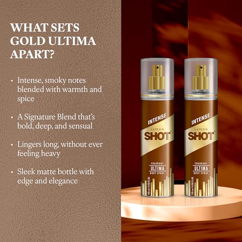 Image of Layer'r Shot Gold Ultima Body Spray Combo for Men, 2x135ml | Premium Long-Lasting Fragrance with Bold Aldehydic, Floral & Leather Notes | Everyday Wear | Ideal Gift Option