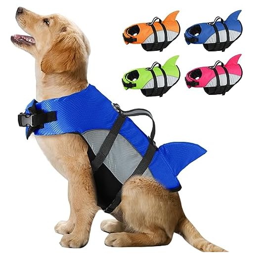 ALAGIRLS Dog Shark Life Jacket Medium for Swimming Boating, Adjustable Dog Swim Safety Life Vest with Rescue Handle, Dog Water Flotation Vests for Small Medium Breeds, Blue M