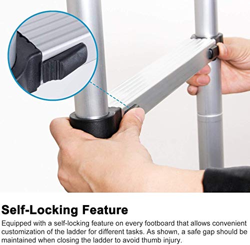 Multibao 2.9m 9.5Ft Telescopic Ladder Telescoping Loft Ladder Multi-Purpose Aluminium Extension Extendable Step Folding 330 pound/150 kg Capacity 10 Steps 4 Multibao 2.9m 9.5Ft Telescopic Ladder Telescoping Loft Ladder Multi-Purpose Aluminium Extension Extendable Step Folding 330 pound/150 kg Capacity 10 Steps - Image 4