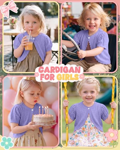 Image of Toddler Girls Cardigan Sweater | Short Sleeve Cardigan, School Wear Sweater, 18M-5T, Knit Baby Bolero Shrug, Cropped Puff Summer Tops, Button Open Front Shirt
