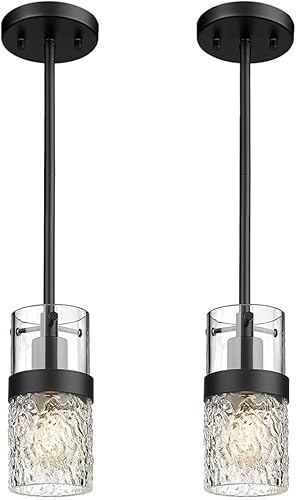 Miniatura 22 de LMS Paquete de 2 Luces Colgantes Modernas, Luz Colgante Dorada Cepillada para Isla de Cocina con Vidrio Martillado, Lámparas Colgantes Ajustables